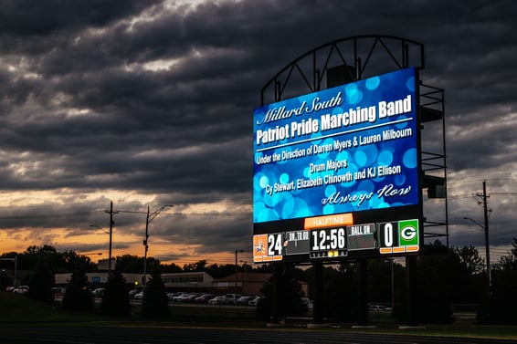 Millard Buell Stadium 3426 Football Video Scoreboard Halftime with Marching Band Graphic